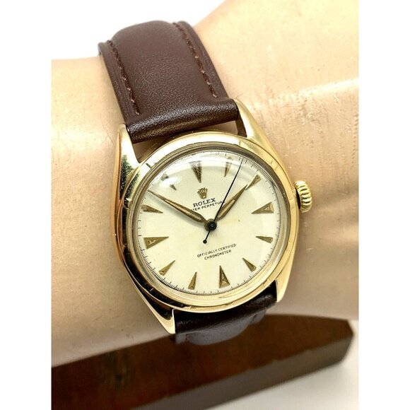 Rolex Oyster Precision Men's Watch Vintage Swiss Automatic 14k Gold Case 34mm - Picture 11 of 14